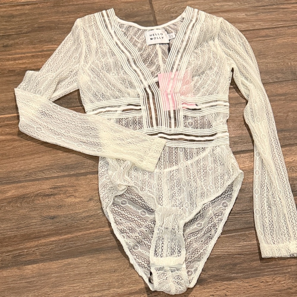 Hello Molly Duckworth White Lace Bodysuit NWT